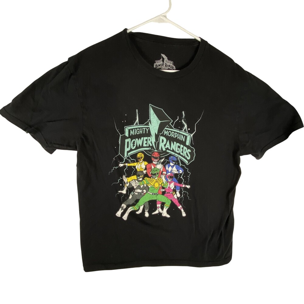 Mighty Morphin Power Rangers Shirt Mens Large Black Graphic T-Shirt Tee TV Show